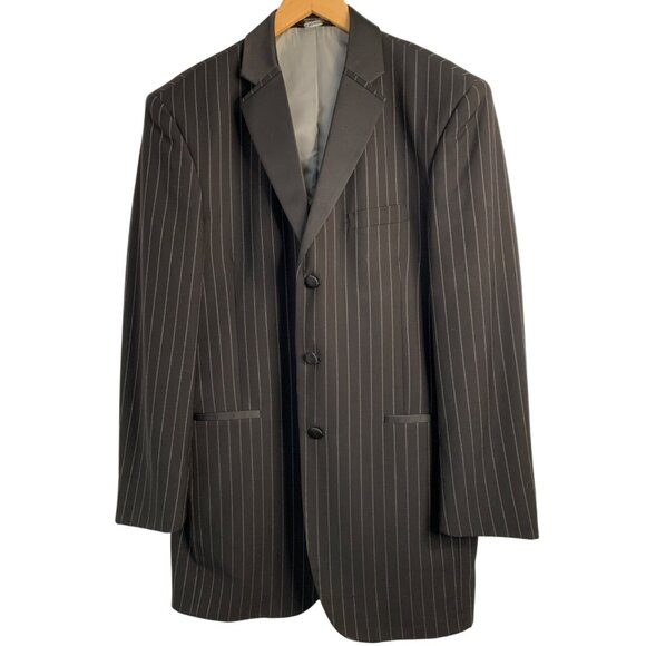 Black Pinstripe Formal Tuxedo Jacket 39L Long Ecko Unltd 100% Wool 8911
